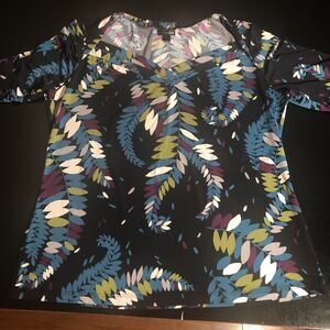 East 5th Sz 1X Women's Leaf Print Blouse Black Blue Green White Career Shirt Top